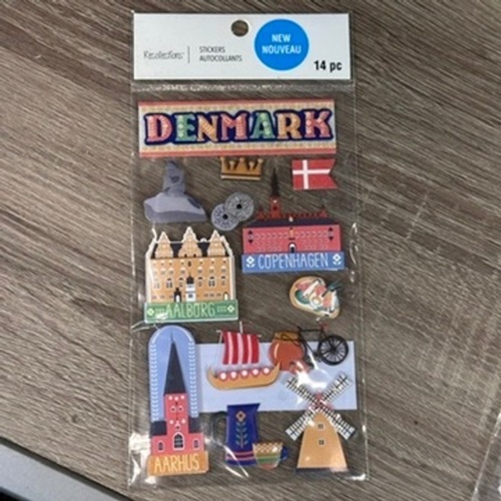 Stickers Recollections Denmark Travel Copenhagen Aalborg Aarhus Viking 14pc NEW